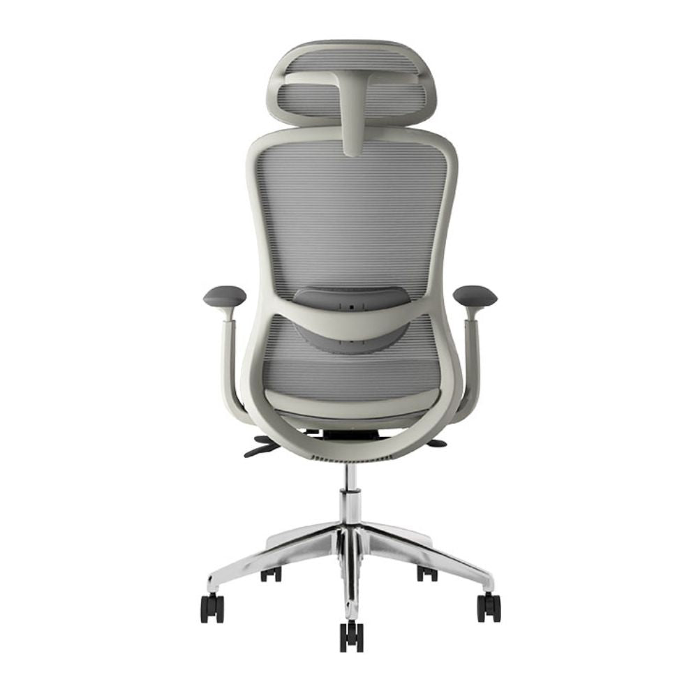 Silla ejecutiva TECHNO ENERGY WHITE respaldo alto blanca con soporte lumbar ajustable y base de aluminio.