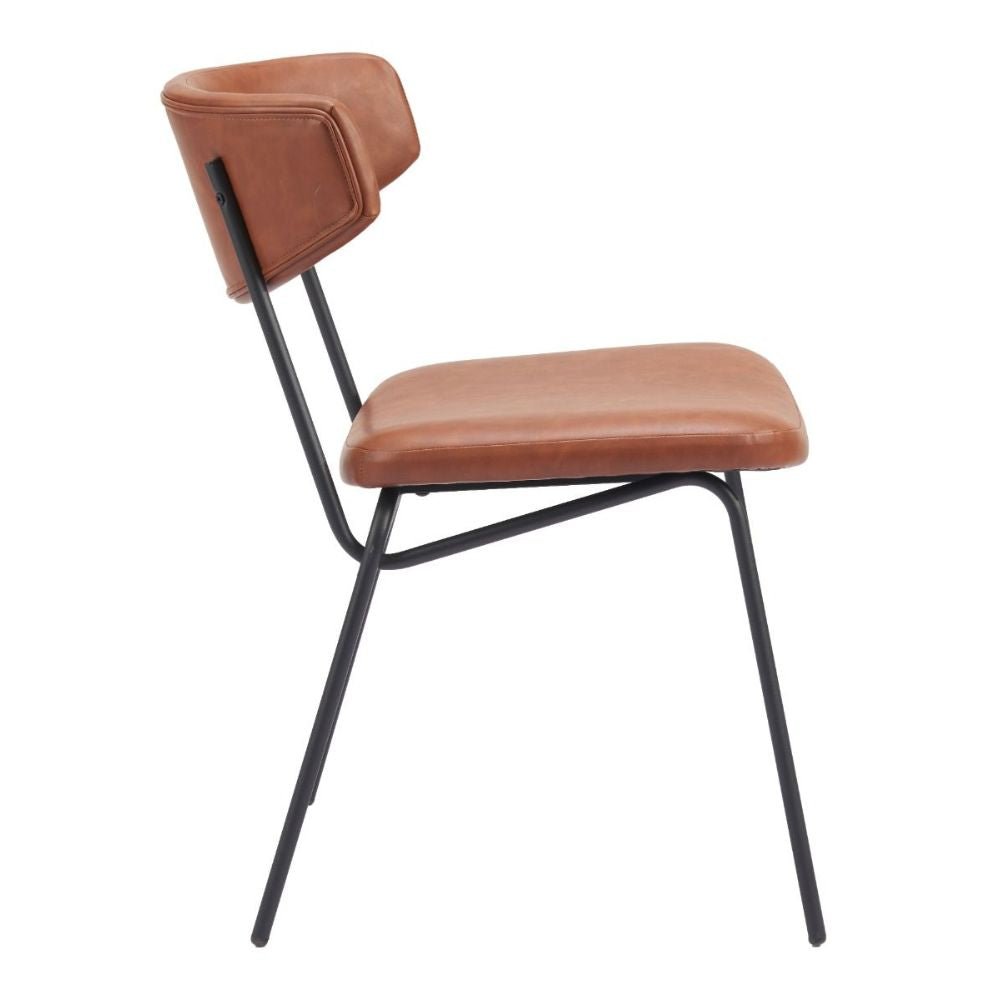Silla comercial Zuo Charon marrón en vinilo con estructura de acero recubierto patas negras