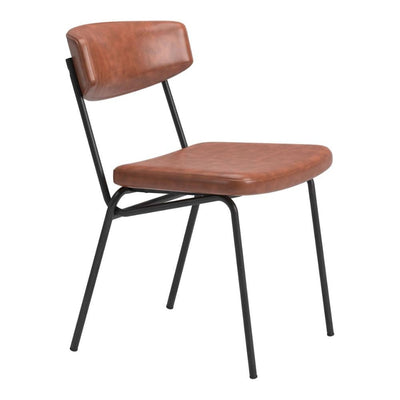 Silla comercial Zuo Charon marrón en vinilo con estructura de acero recubierto patas negras