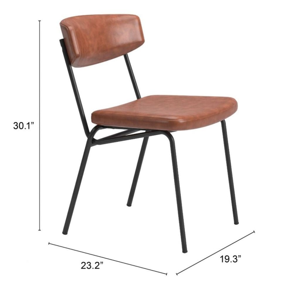 Silla comercial Zuo Charon marrón en vinilo con estructura de acero recubierto patas negras