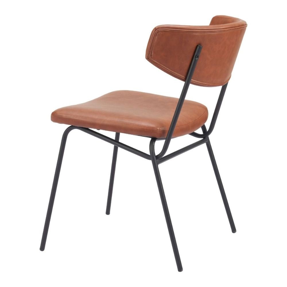 Silla comercial Zuo Charon marrón en vinilo con estructura de acero recubierto patas negras