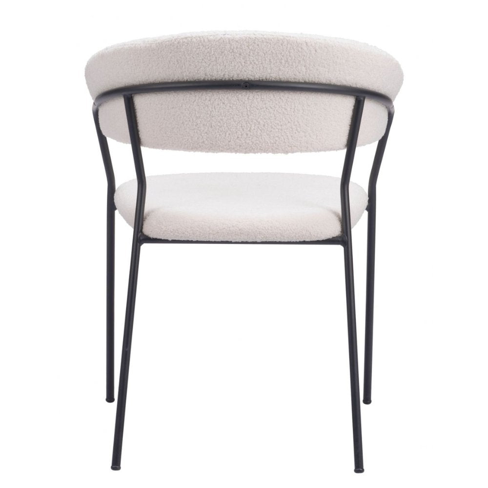 Silla Zuo Josephine blanca con asiento y respaldo envueltos en tela estilo piel de oveja y marco fino de acero