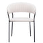 Silla Zuo Josephine blanca con asiento y respaldo envueltos en tela estilo piel de oveja y marco fino de acero