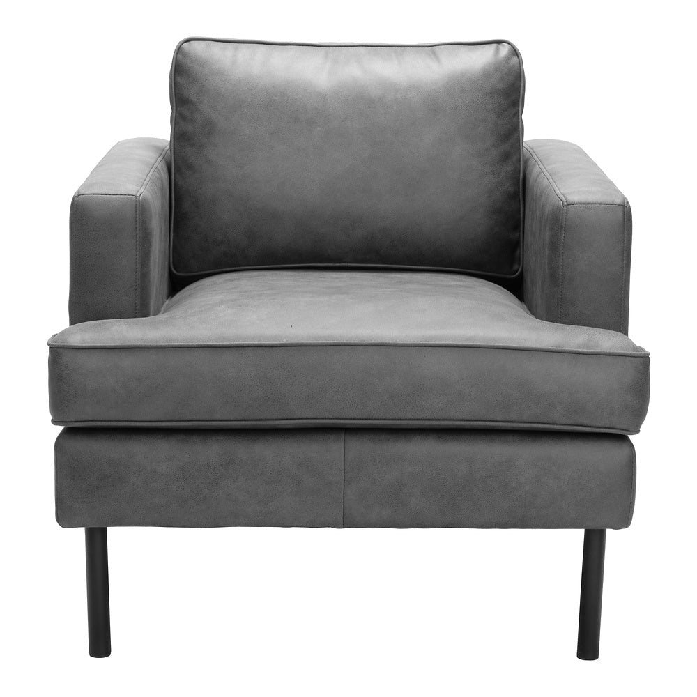 Sillón con Descansabrazos para Área de Descanso - ZUO DECADE - Vintage Gris - Asiento y Respaldo Tapizados en Piel Sintética - 109903 - Zuo - NOGAL BEAT - Sillón Ocasional