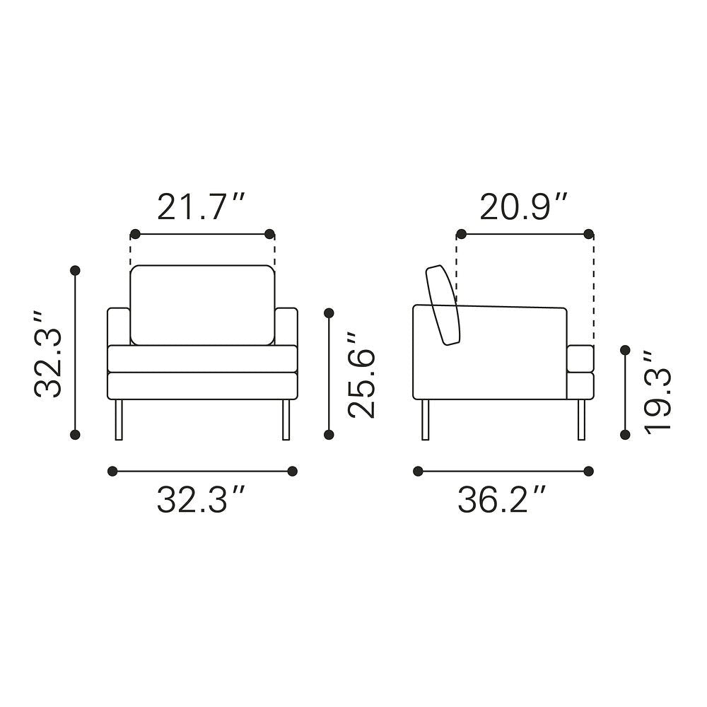 Sillón con Descansabrazos para Área de Descanso - ZUO DECADE - Vintage Gris - Asiento y Respaldo Tapizados en Piel Sintética - 109903 - Zuo - NOGAL BEAT - Sillón Ocasional