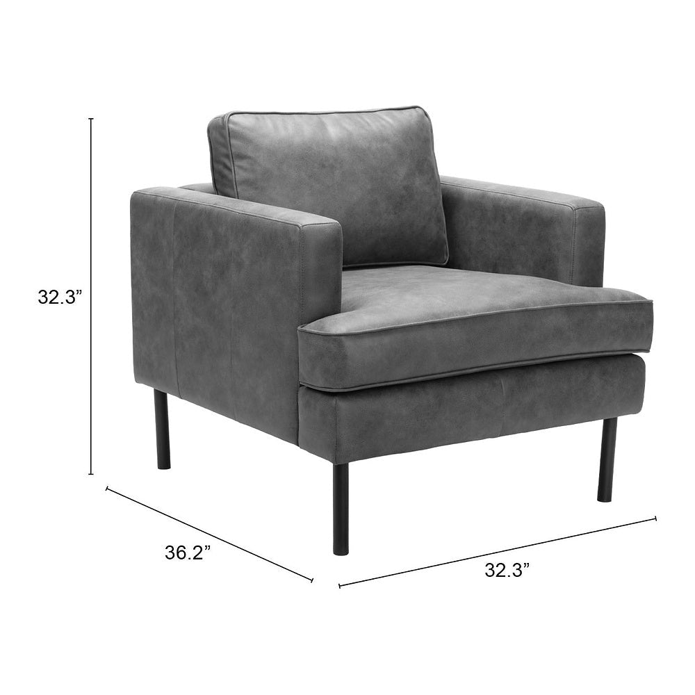 Sillón con Descansabrazos para Área de Descanso - ZUO DECADE - Vintage Gris - Asiento y Respaldo Tapizados en Piel Sintética - 109903 - Zuo - NOGAL BEAT - Sillón Ocasional