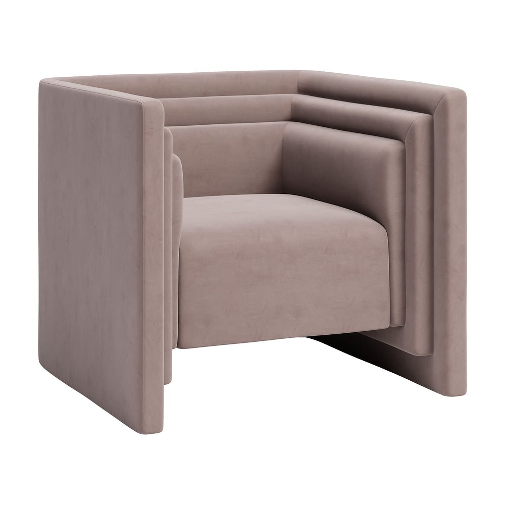 Sillón con Descansabrazos para Spa - ZUO TRIPPEL - Taupe - Asiento y Respaldo Tapizados en Tela Tipo Terciopelo - 110482 - Zuo - NOGAL BEAT - Sillón Ocasional