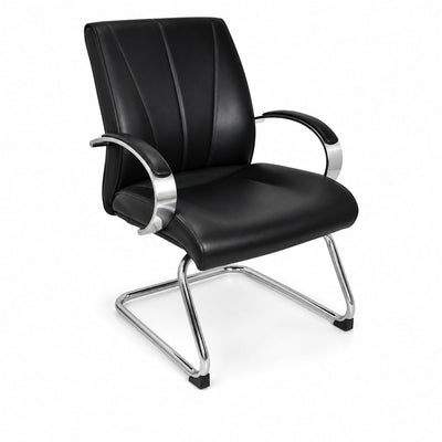 Sillón de Oficina de Visita Respaldo Medio - VERSA ALTUS AVANTI VISITANTE - Estructura Aluminio - Asiento y Respaldo Tapizado en Piel Espuma Pu - AL-255 - VERSA - NOGAL BEAT - Silla de Visita