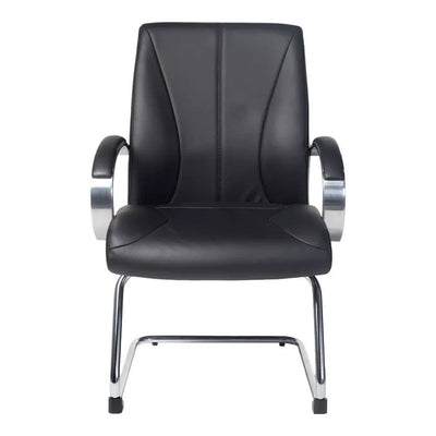 Sillón de Oficina de Visita Respaldo Medio - VERSA ALTUS AVANTI VISITANTE - Estructura Aluminio - Asiento y Respaldo Tapizado en Piel Espuma Pu - AL-255 - VERSA - NOGAL BEAT - Silla de Visita