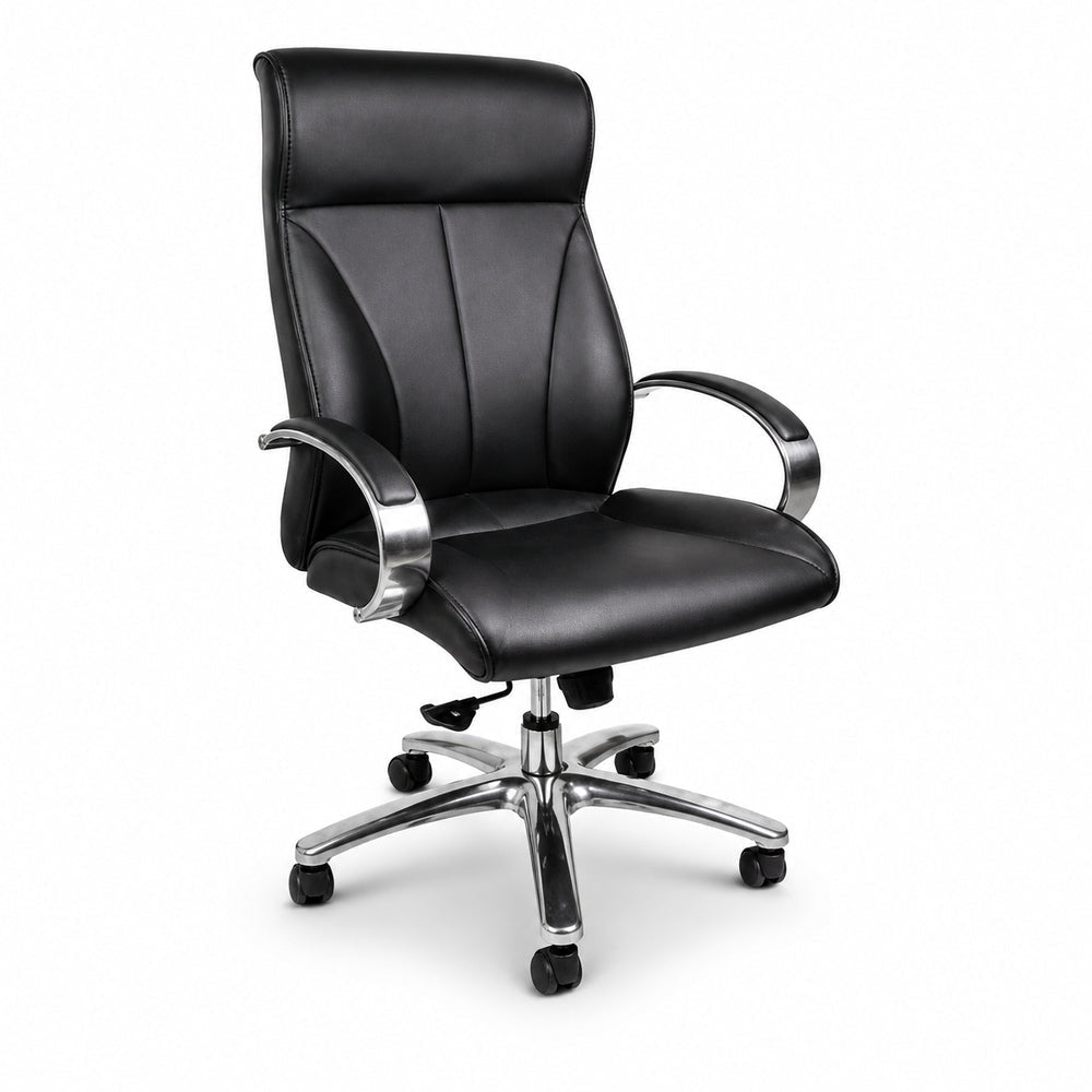 Sillón de Oficina Ejecutivo Respaldo Alto - VERSA ALTUS AVANTI - Estructura Aluminio - Asiento y Respaldo Tapizado en Piel Espuma Pu - AL-250 - VERSA - NOGAL BEAT - Silla Directiva