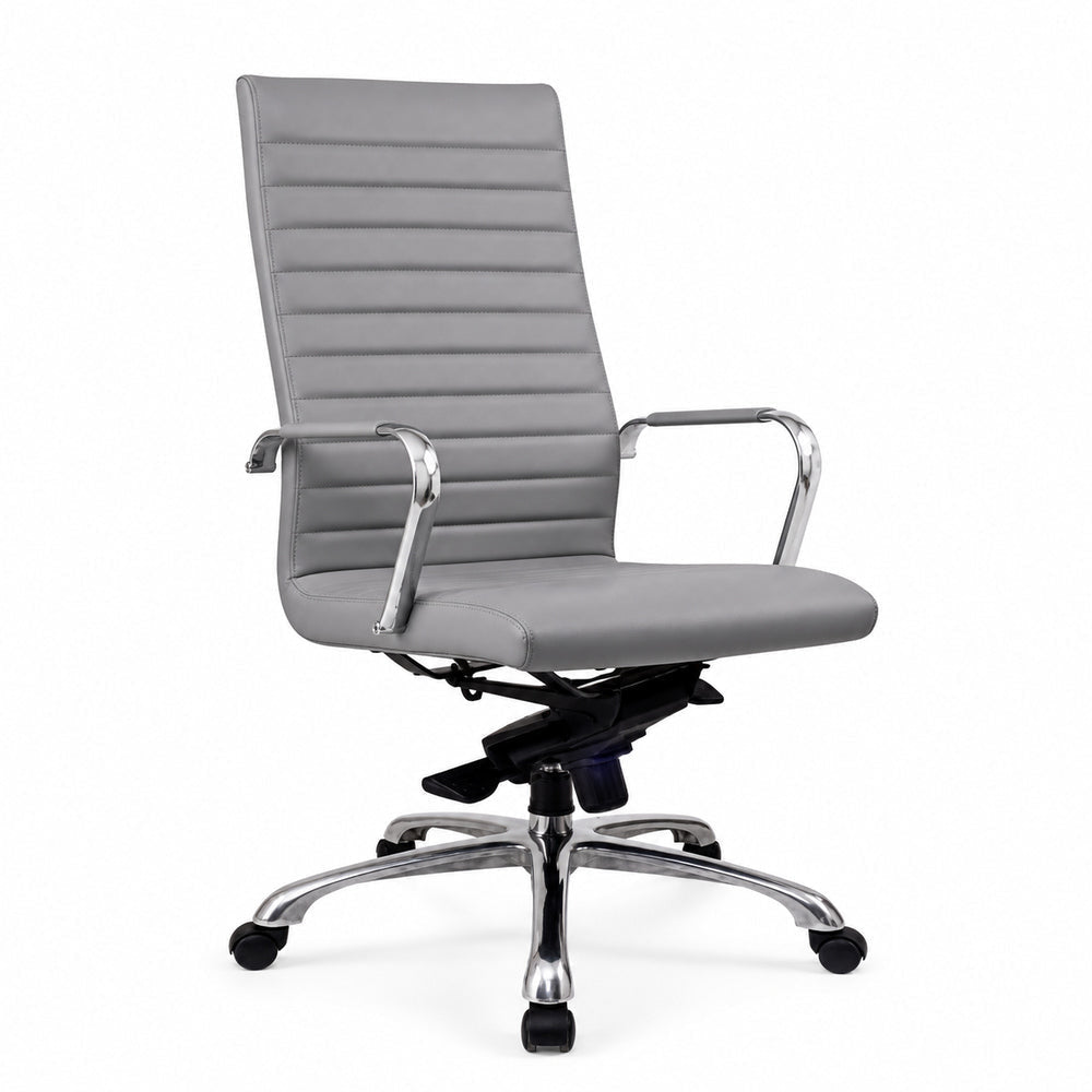Sillón de Oficina Ejecutivo Respaldo Alto - VERSA ALTUS - Estructura Aluminio - Asiento y Respaldo Tapizado en Pu Gris - AL-651G - VERSA - NOGAL BEAT - Silla Directiva
