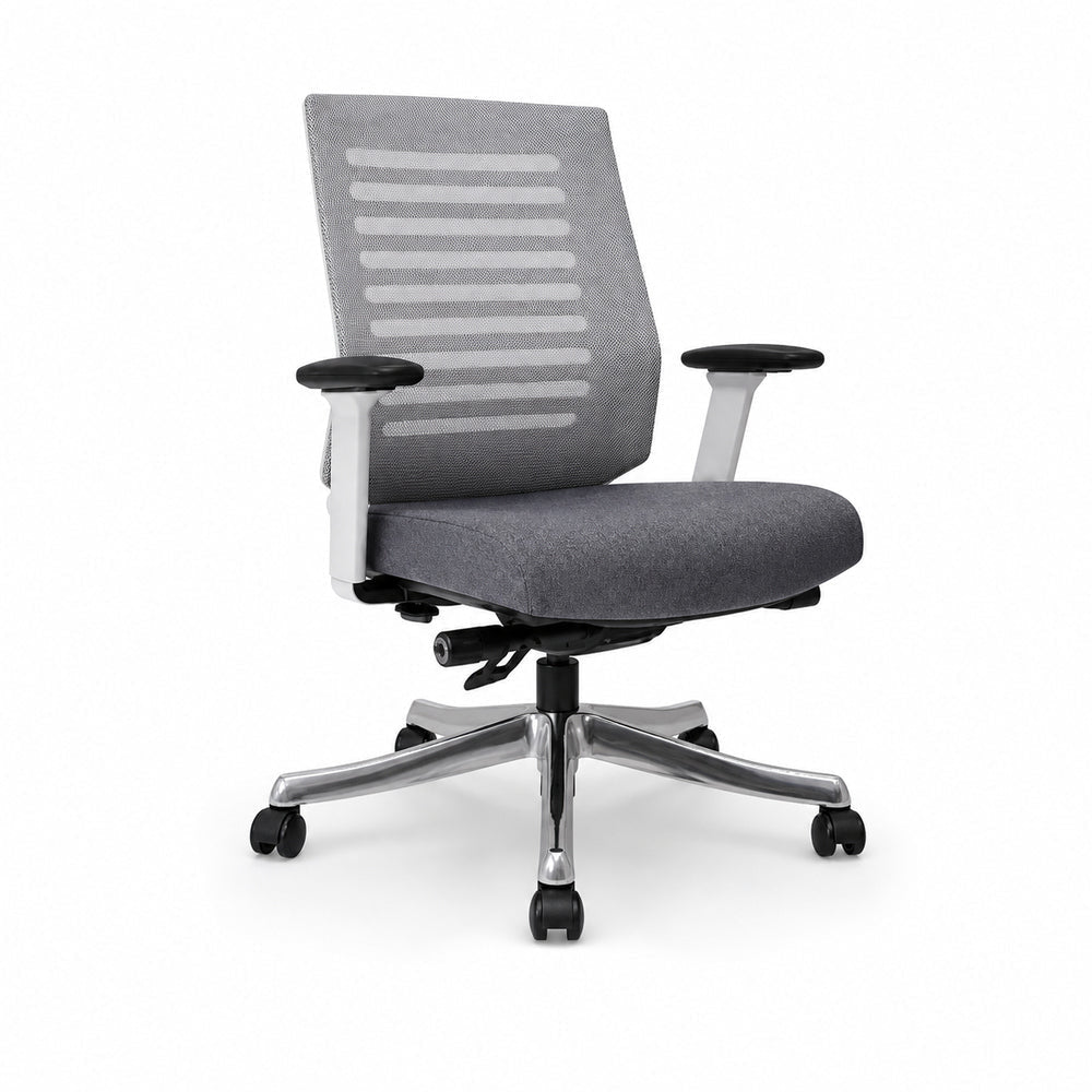 Sillón de Oficina Ejecutivo Respaldo Medio - VERSA ALTUS CELLA EJECUTIVO - Gris Blanco - Asiento en Pu Inyectado Retardante de Flama 60kg/m3 - AL-282 - VERSA - NOGAL BEAT - Silla Ejecutiva