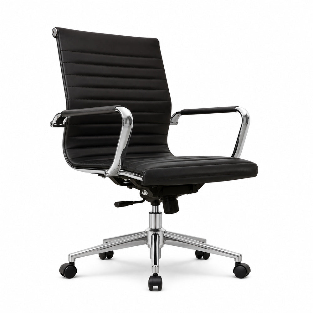 Sillón de Oficina Ejecutivo Respaldo Medio - VERSA ALTUS - Estructura Aluminio - Asiento y Respaldo Tapizado en Pu Negro - AL-652N - VERSA - NOGAL BEAT - Silla Ejecutiva