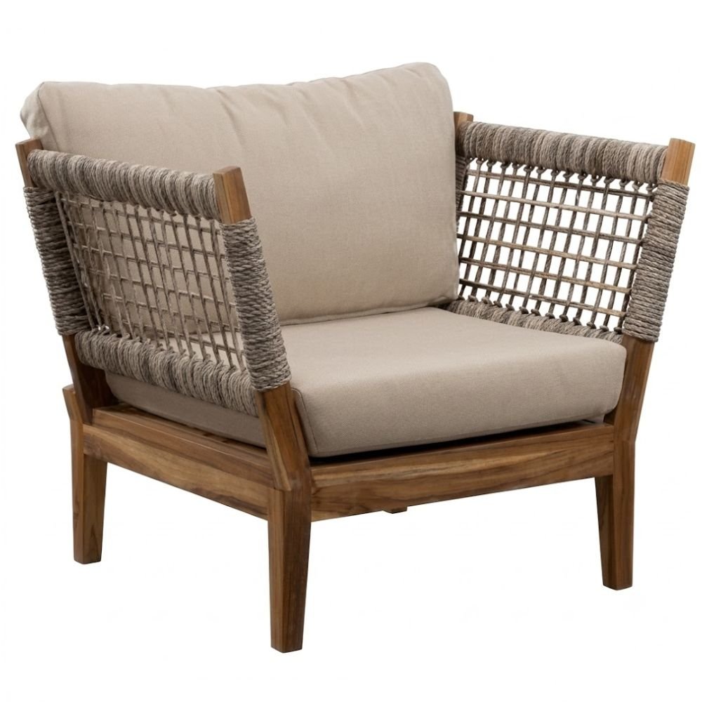 Sillón de Terraza para Cafetería - NOGAL BEAT ROMANIA - Varios Colores - Teca y Polyrattan - SILLÓN ROMANIA Beige - CAMCO - NOGAL BEAT - Sofá de Terraza