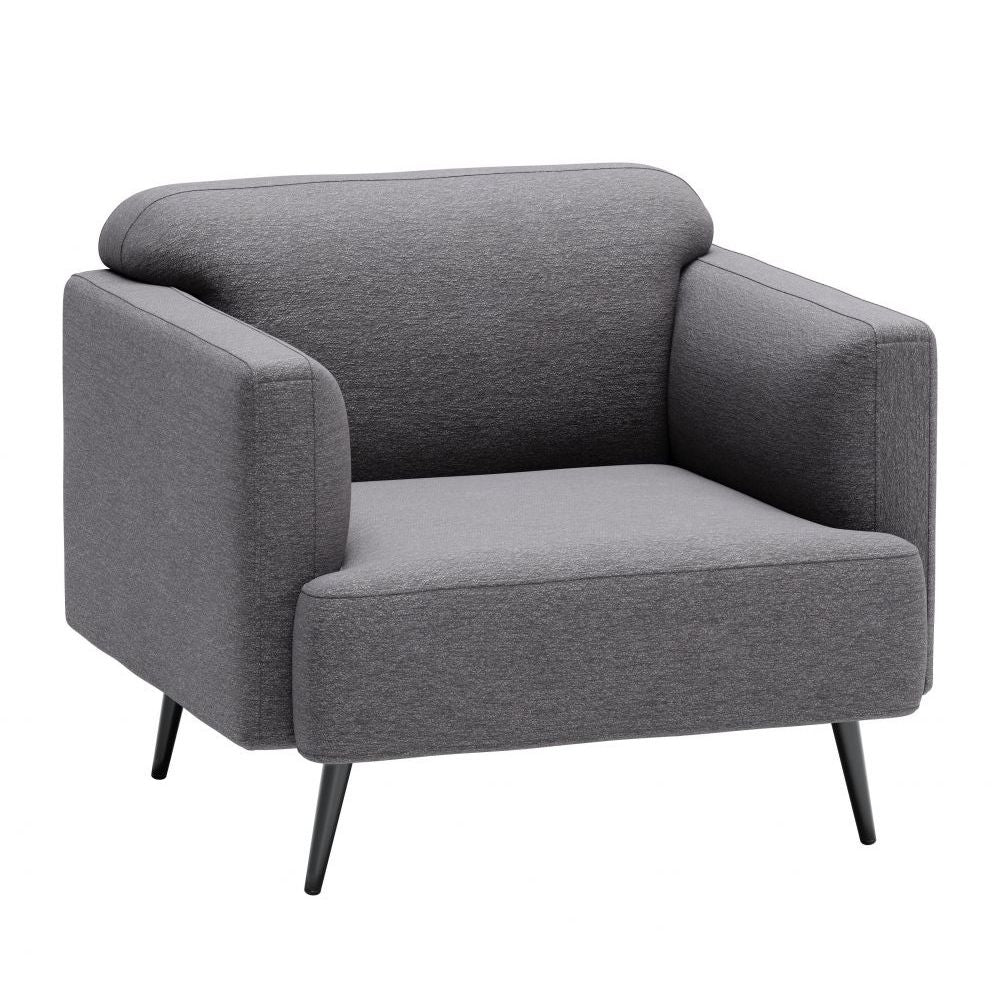 SILLÓN NOGAL BEAT AMSTERDAM | Sillón Decorativo para Sala de Estar | 79 cm | Base Contrachapado Madera Pino Negro | Gris Pizarra | Tejido 100% Poliéster | Interior - 109571 - Zuo - NOGAL BEAT - Sillon