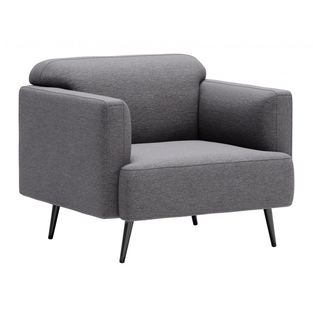 SILLÓN NOGAL BEAT AMSTERDAM | Sillón Decorativo para Sala de Estar | 79 cm | Base Contrachapado Madera Pino Negro | Gris Pizarra | Tejido 100% Poliéster | Interior - 109571 - Zuo - NOGAL BEAT - Sillon