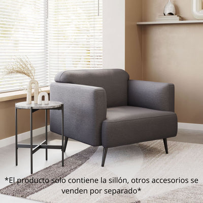 SILLÓN NOGAL BEAT AMSTERDAM | Sillón Decorativo para Sala de Estar | 79 cm | Base Contrachapado Madera Pino Negro | Gris Pizarra | Tejido 100% Poliéster | Interior - 109571 - Zuo - NOGAL BEAT - Sillon