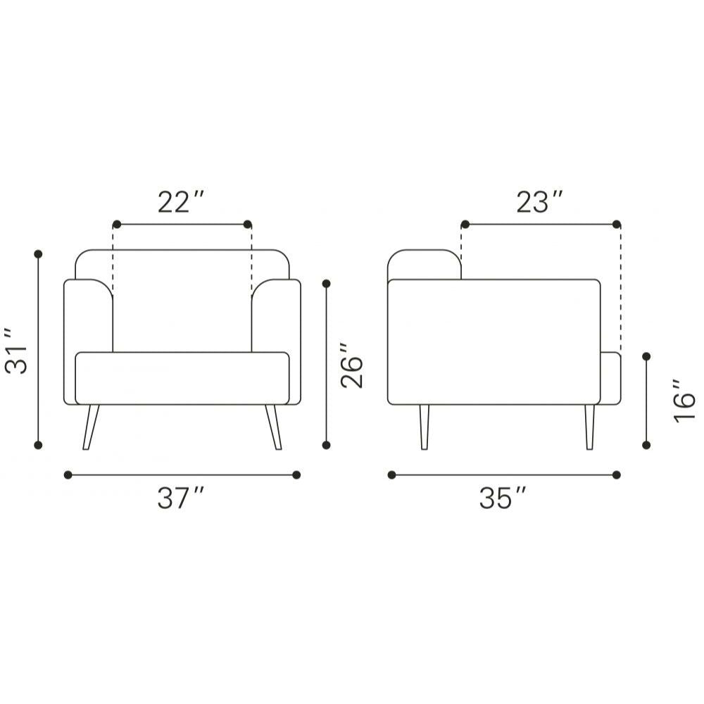 SILLÓN NOGAL BEAT AMSTERDAM | Sillón Decorativo para Sala de Estar | 79 cm | Base Contrachapado Madera Pino Negro | Gris Pizarra | Tejido 100% Poliéster | Interior - 109571 - Zuo - NOGAL BEAT - Sillon