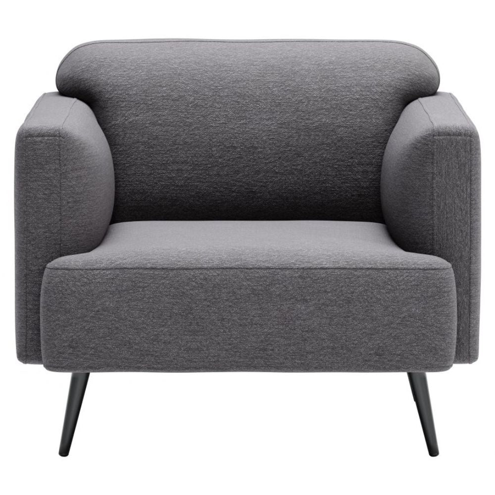 SILLÓN NOGAL BEAT AMSTERDAM | Sillón Decorativo para Sala de Estar | 79 cm | Base Contrachapado Madera Pino Negro | Gris Pizarra | Tejido 100% Poliéster | Interior - 109571 - Zuo - NOGAL BEAT - Sillon