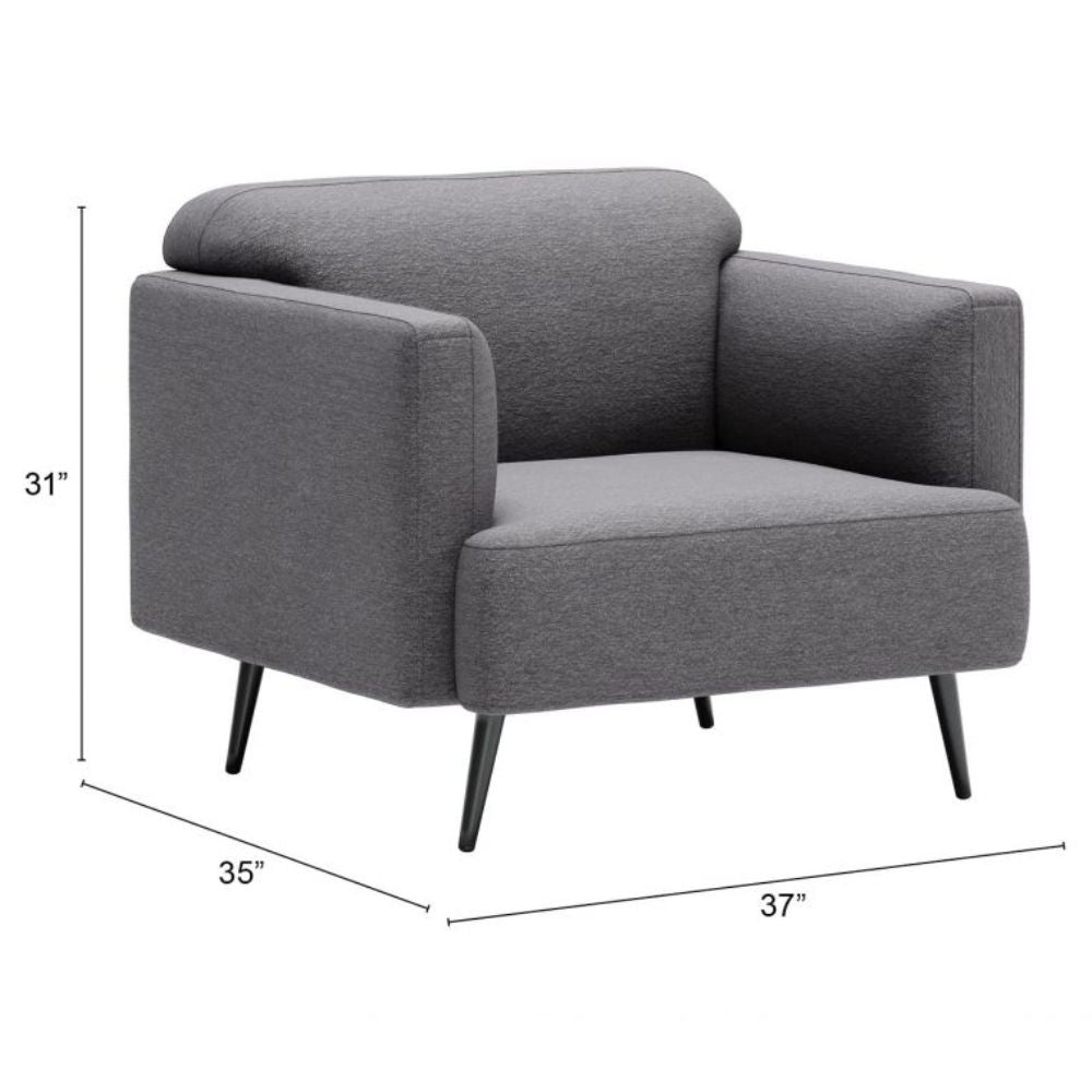 SILLÓN NOGAL BEAT AMSTERDAM | Sillón Decorativo para Sala de Estar | 79 cm | Base Contrachapado Madera Pino Negro | Gris Pizarra | Tejido 100% Poliéster | Interior - 109571 - Zuo - NOGAL BEAT - Sillon