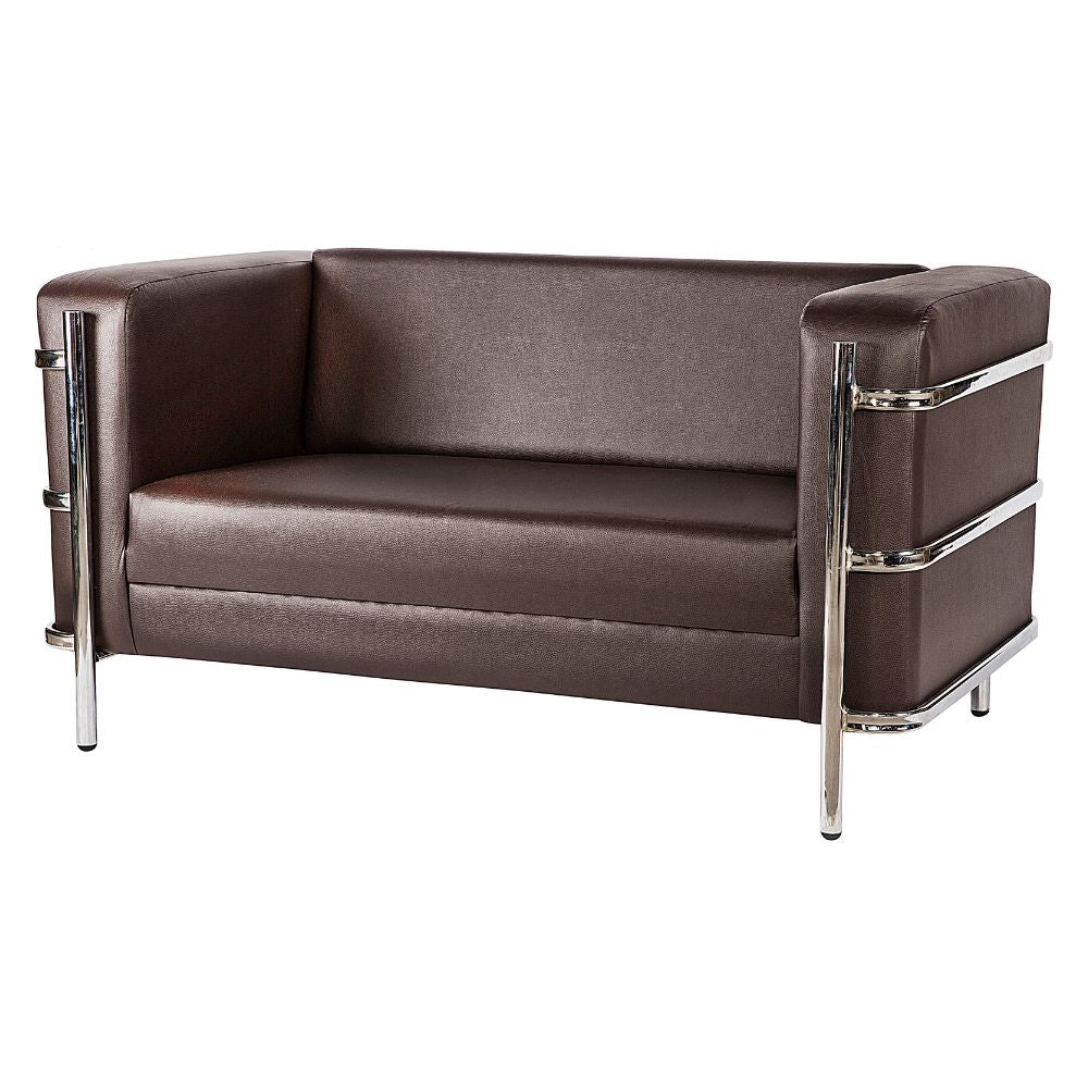 Sillón 2 plazas ALBAR AREZZO C tapizado, sobre base tubular redonda cromada.