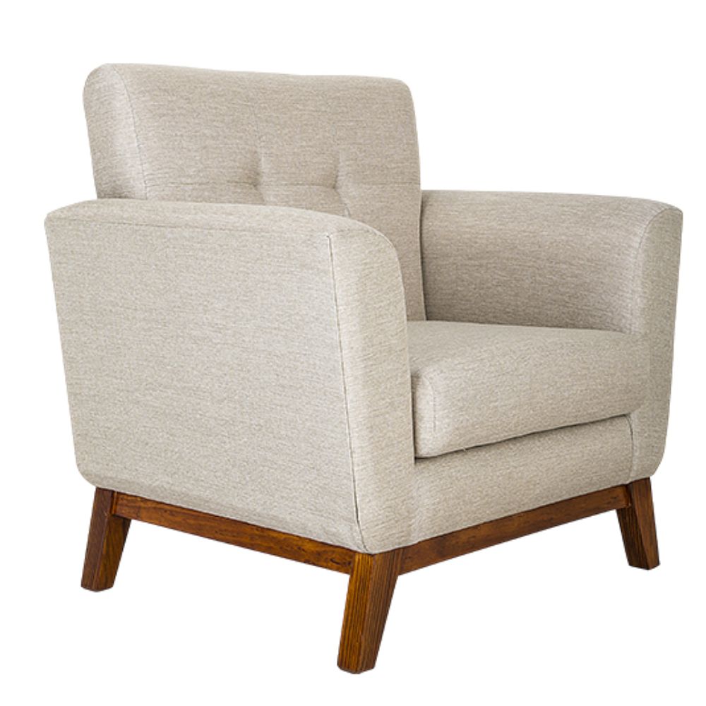 Sillón para lounge 1 plaza ALBAR LYON tapizado en tela, con patas de madera de pino.