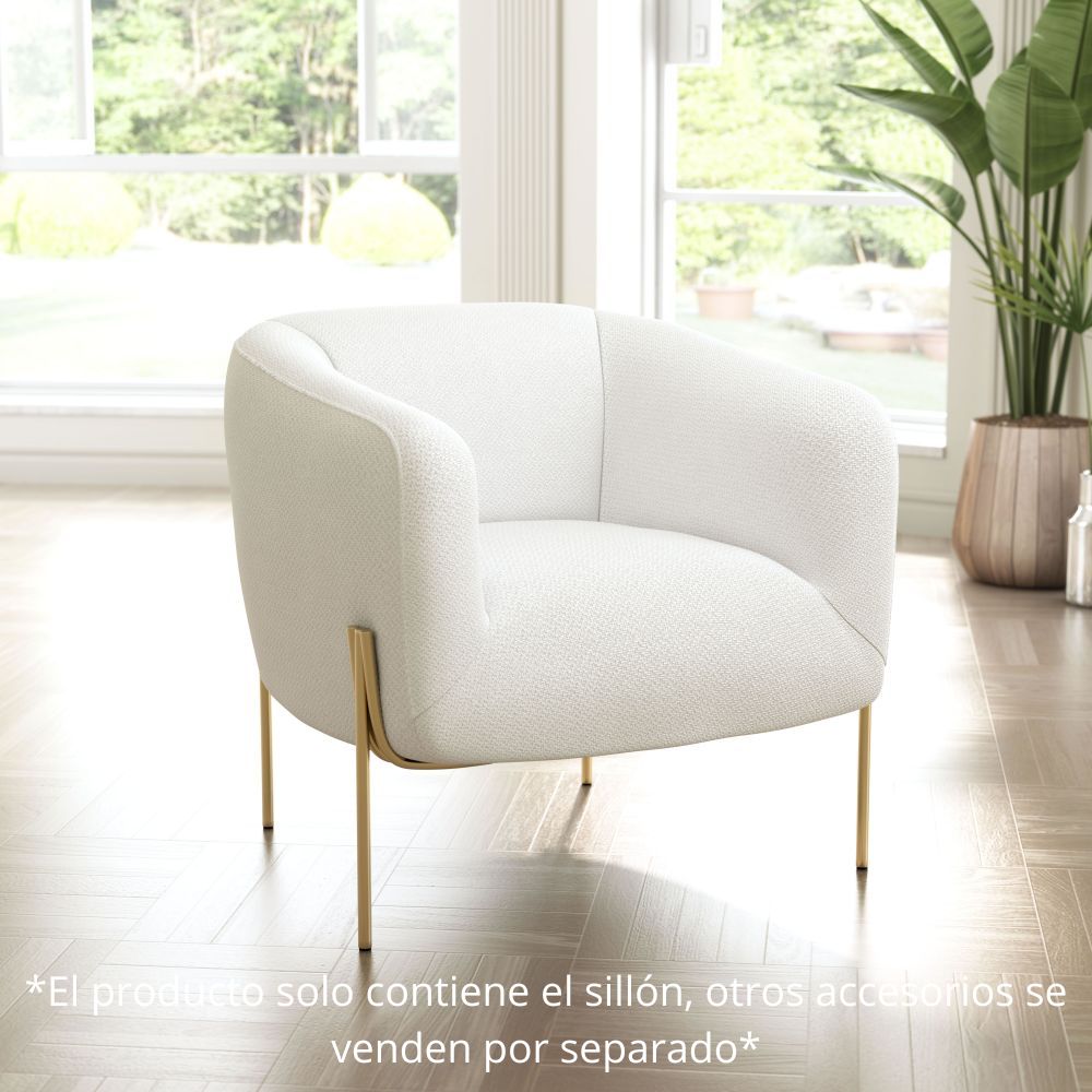 SILLÓN NOGAL BEAT MICAELA | Sillón para Sala de Estar | Base Acero Galvanizado Oro | Blanco | Tejido 100% Poliéster Contrachapado | Interior - 101258 - Zuo - NOGAL BEAT - Sillon