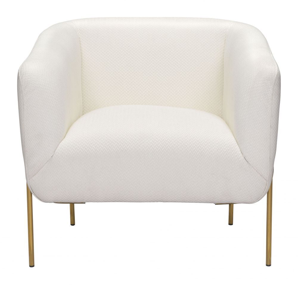 SILLÓN NOGAL BEAT MICAELA | Sillón para Sala de Estar | Base Acero Galvanizado Oro | Blanco | Tejido 100% Poliéster Contrachapado | Interior - 101258 - Zuo - NOGAL BEAT - Sillon