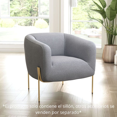 SILLÓN NOGAL BEAT MICAELA | Sillón para Sala de Estar | Base Acero Galvanizado Oro | Gris | Tejido 100% Poliéster Contrachapado | Interior - 101259 - Zuo - NOGAL BEAT - Sillon