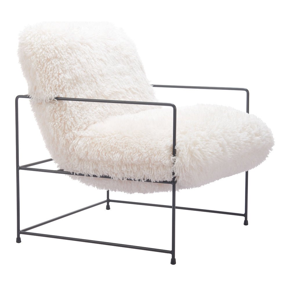 Sillón Ocasional para Área de Descanso - ZUO PELUT - Blanco - Asiento y Respaldo Tapizados - 110202 - Zuo - NOGAL BEAT - Sillón Ocasional