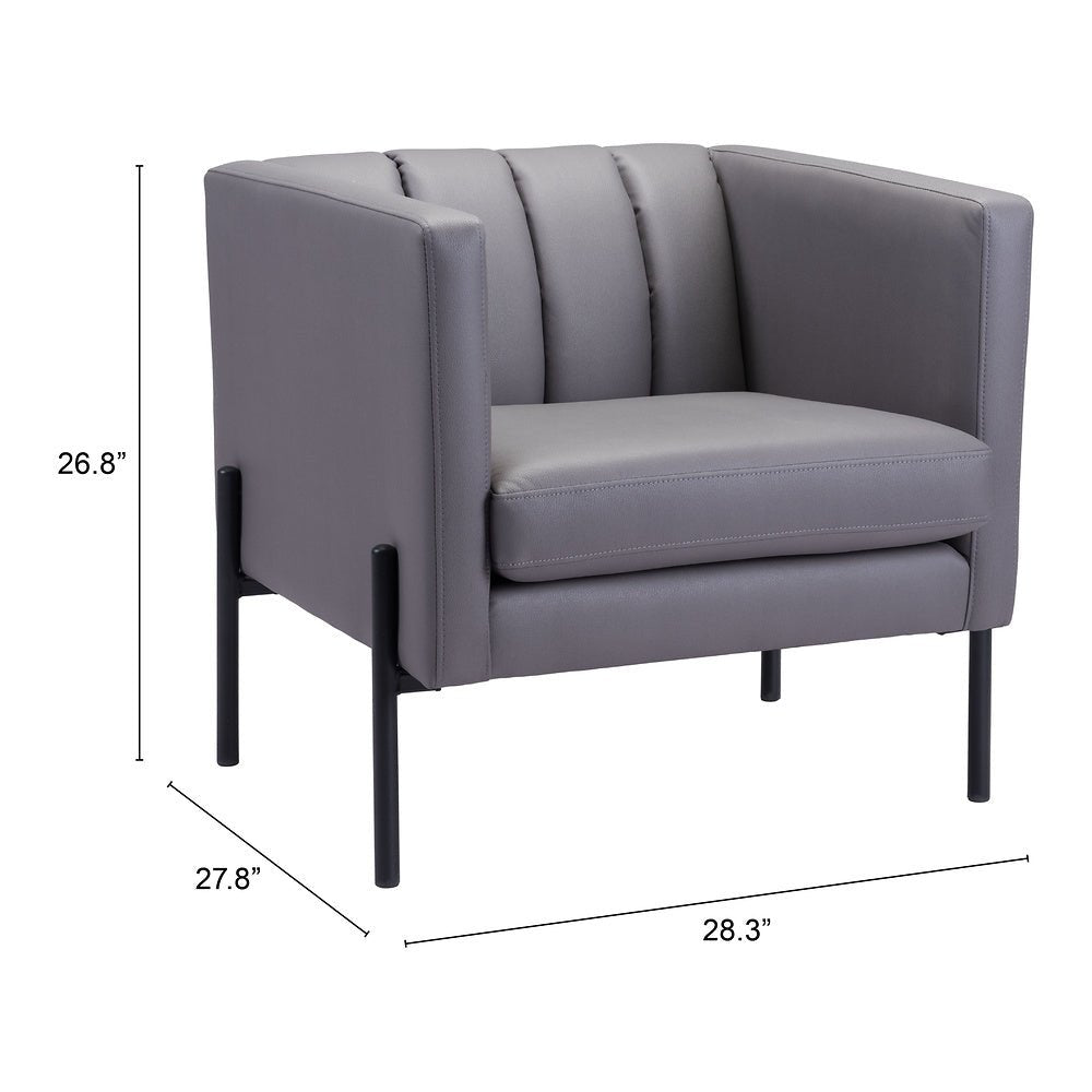 Sillón Ocasional para Boutique - ZUO JESS - Gris - Asiento y Respaldo Tapizados en Piel Sintética - 101856 - Zuo - NOGAL BEAT - Sillón Ocasional