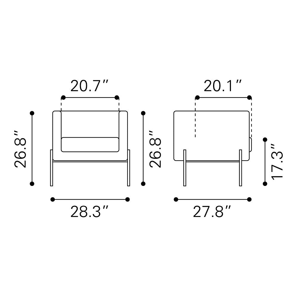 Sillón Ocasional para Boutique - ZUO JESS - Gris - Asiento y Respaldo Tapizados en Piel Sintética - 101856 - Zuo - NOGAL BEAT - Sillón Ocasional