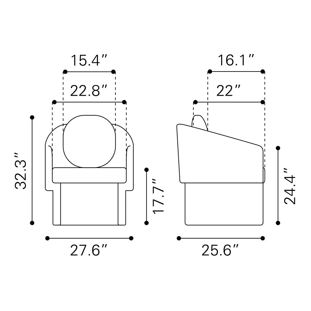 Sillón Ocasional para Consultorio - ZUO OLYA - Gris Trufa - Asiento y Respaldo Tapizados - 110014 - Zuo - NOGAL BEAT - Sillón Ocasional