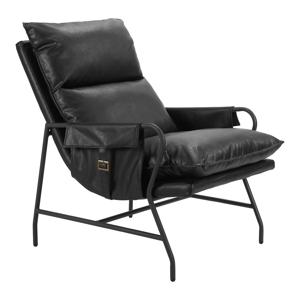 Sillón Ocasional para Coworking - ZUO HALAUS - Negro - Asiento y Respaldo Tapizados en Piel Sintética - 110204 - Zuo - NOGAL BEAT - Sillón Ocasional