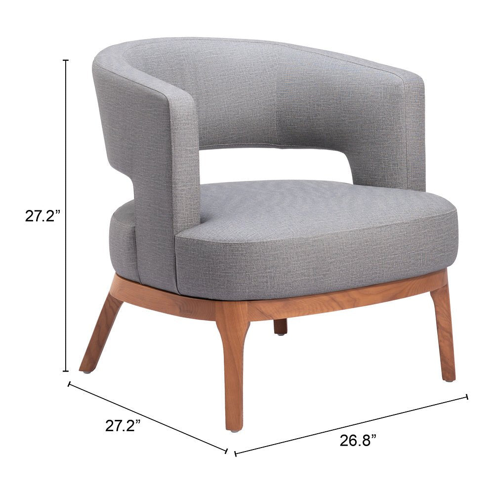 Sillón Ocasional para Coworking - ZUO PENRYN - Gris Pizarra - Asiento y Respaldo Tapizados en Lino Sintético - 110112 - Zuo - NOGAL BEAT - Sillón Ocasional