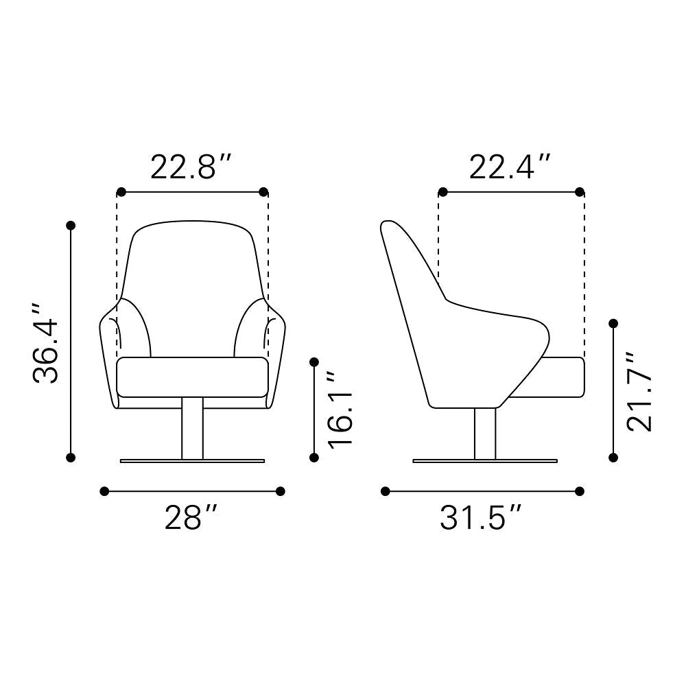 Sillón Ocasional para Lobby de Hotel - ZUO WITHBY - Varios Colores - Asiento y Respaldo Tapizados en Piel Sintética - 110107 - Zuo - NOGAL BEAT - Sillón Ocasional