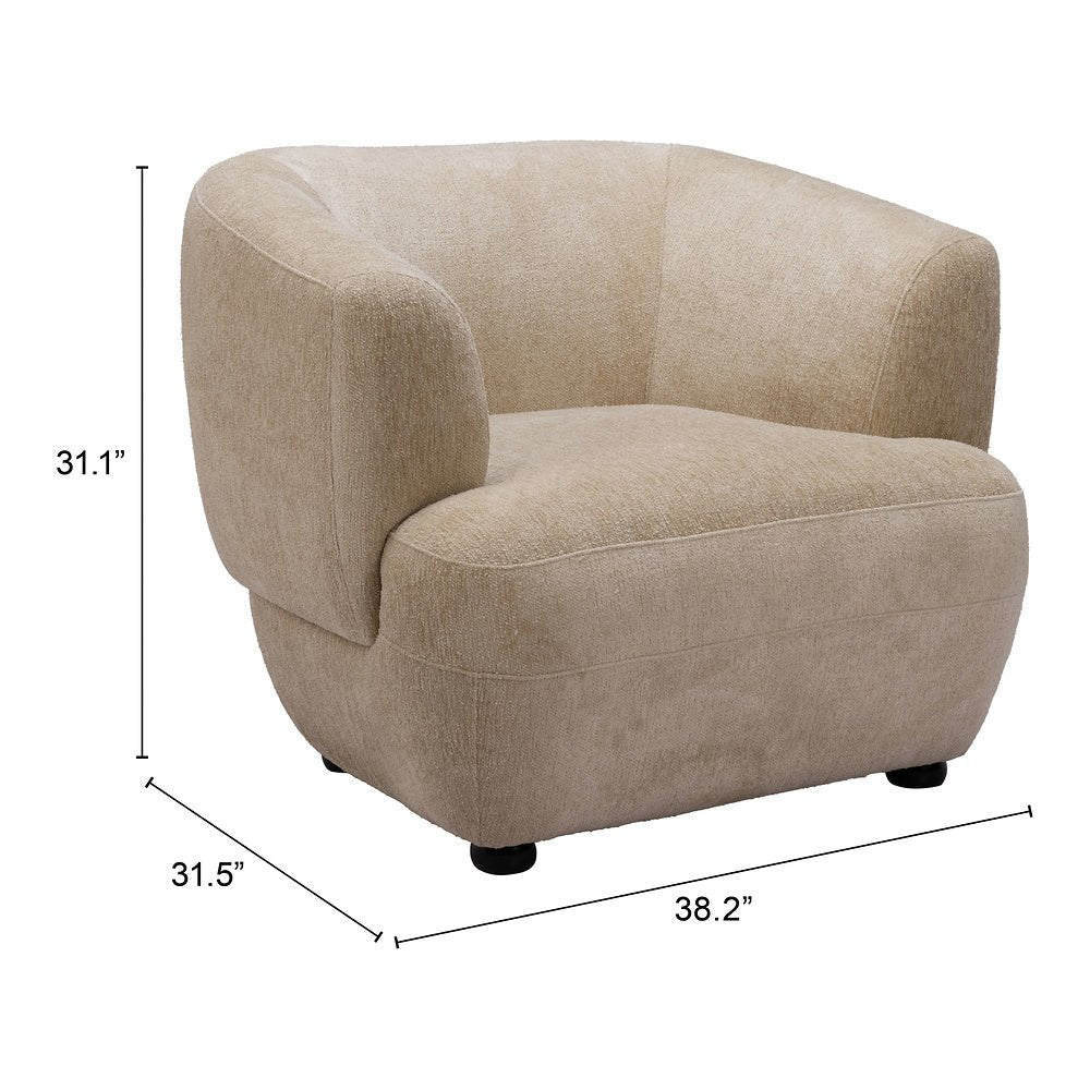 Sillón Ocasional para Lounge - ZUO BEKKER - Beige Dorado - Asiento y Respaldo Tapizados en Tejido Texturizado - 110007 - Zuo - NOGAL BEAT - Sillón Ocasional