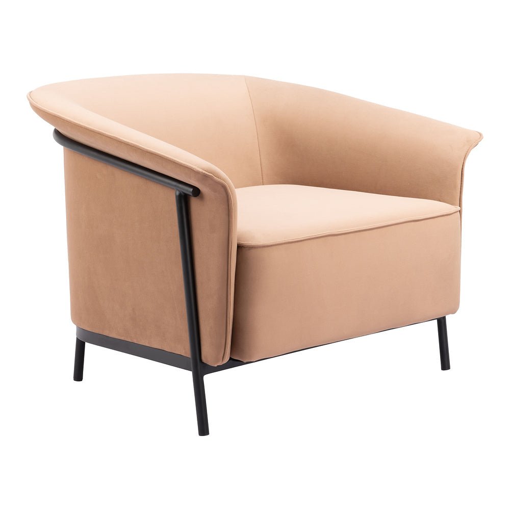 Sillón Ocasional para Recepción - ZUO BURRY - Camel - Asiento y Respaldo Tapizados - 110117 - Zuo - NOGAL BEAT - Sillón Ocasional