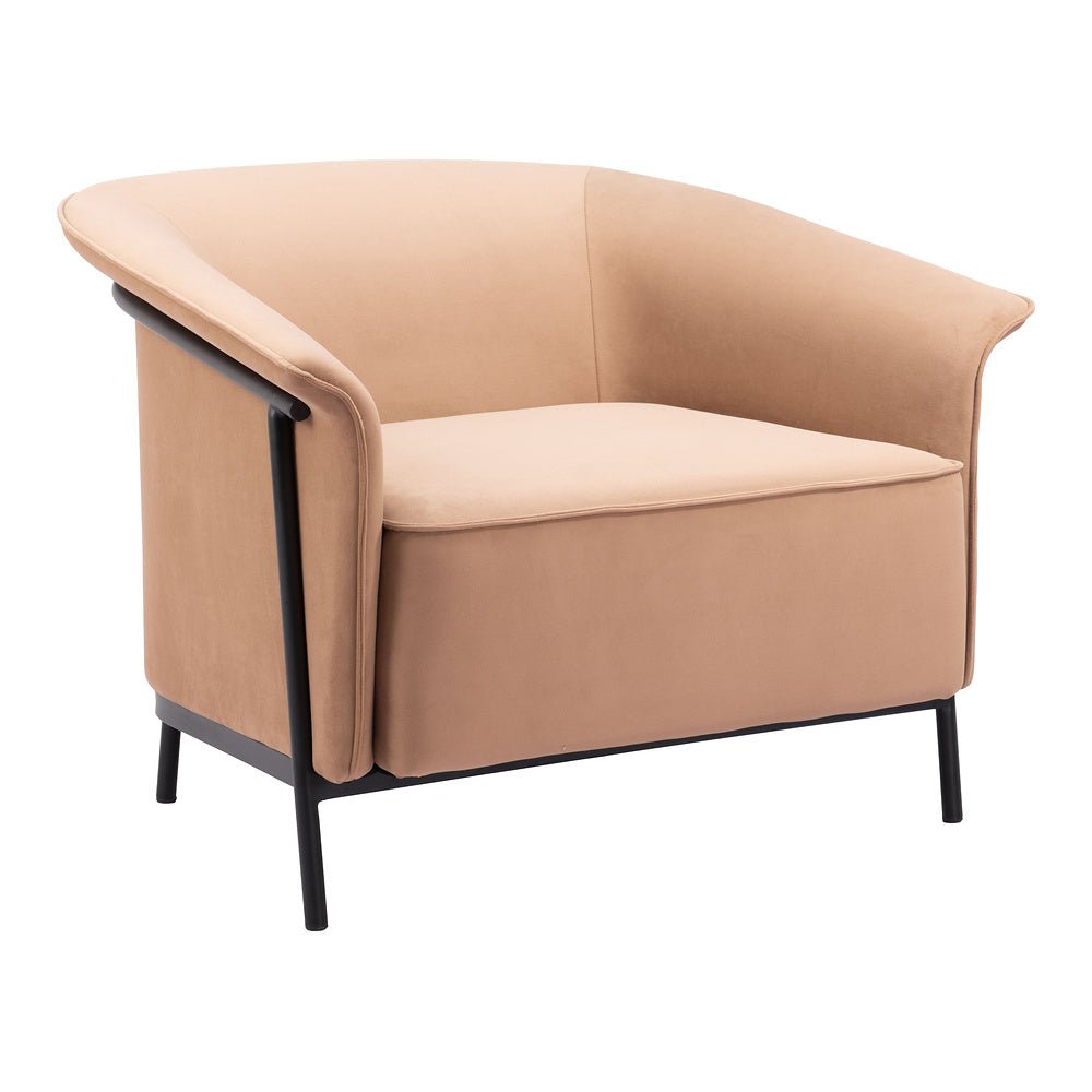 Sillón Ocasional para Recepción - ZUO BURRY - Camel - Asiento y Respaldo Tapizados - 110117 - Zuo - NOGAL BEAT - Sillón Ocasional