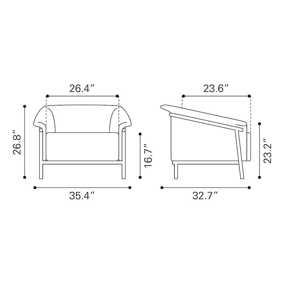 Sillón Ocasional para Recepción - ZUO BURRY - Camel - Asiento y Respaldo Tapizados - 110117 - Zuo - NOGAL BEAT - Sillón Ocasional
