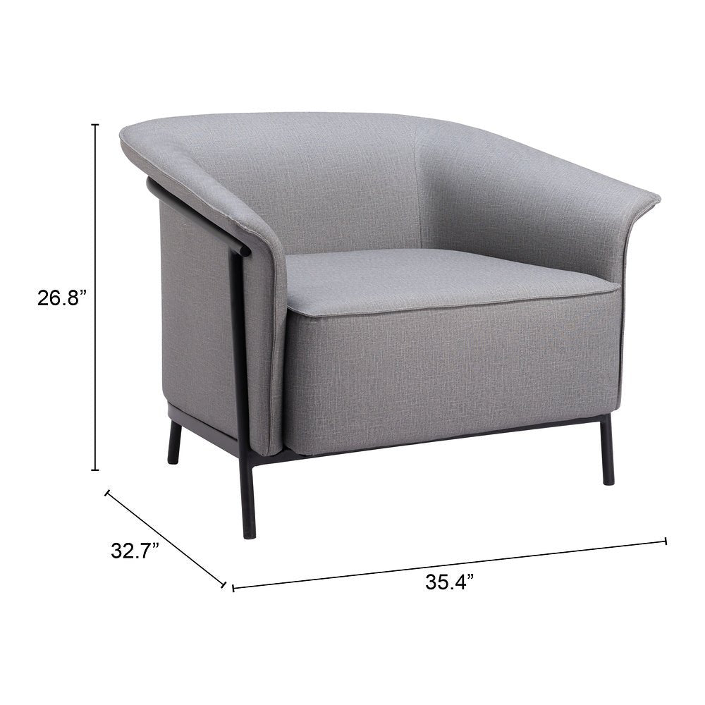 Sillón Ocasional para Recepción - ZUO BURRY - Gris Pizarra - Asiento y Respaldo Tapizados en Lino Sintético - 110116 - Zuo - NOGAL BEAT - Sillón Ocasional