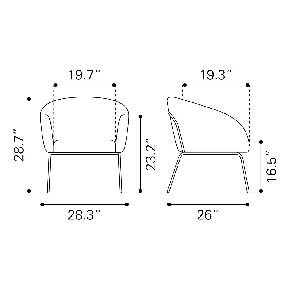 Sillón Ocasional para Recepción - ZUO QUINTEN - Varios Colores - Asiento y Respaldo Tapizados en Piel Sintética - 109055 - Zuo - NOGAL BEAT - Sillón Ocasional