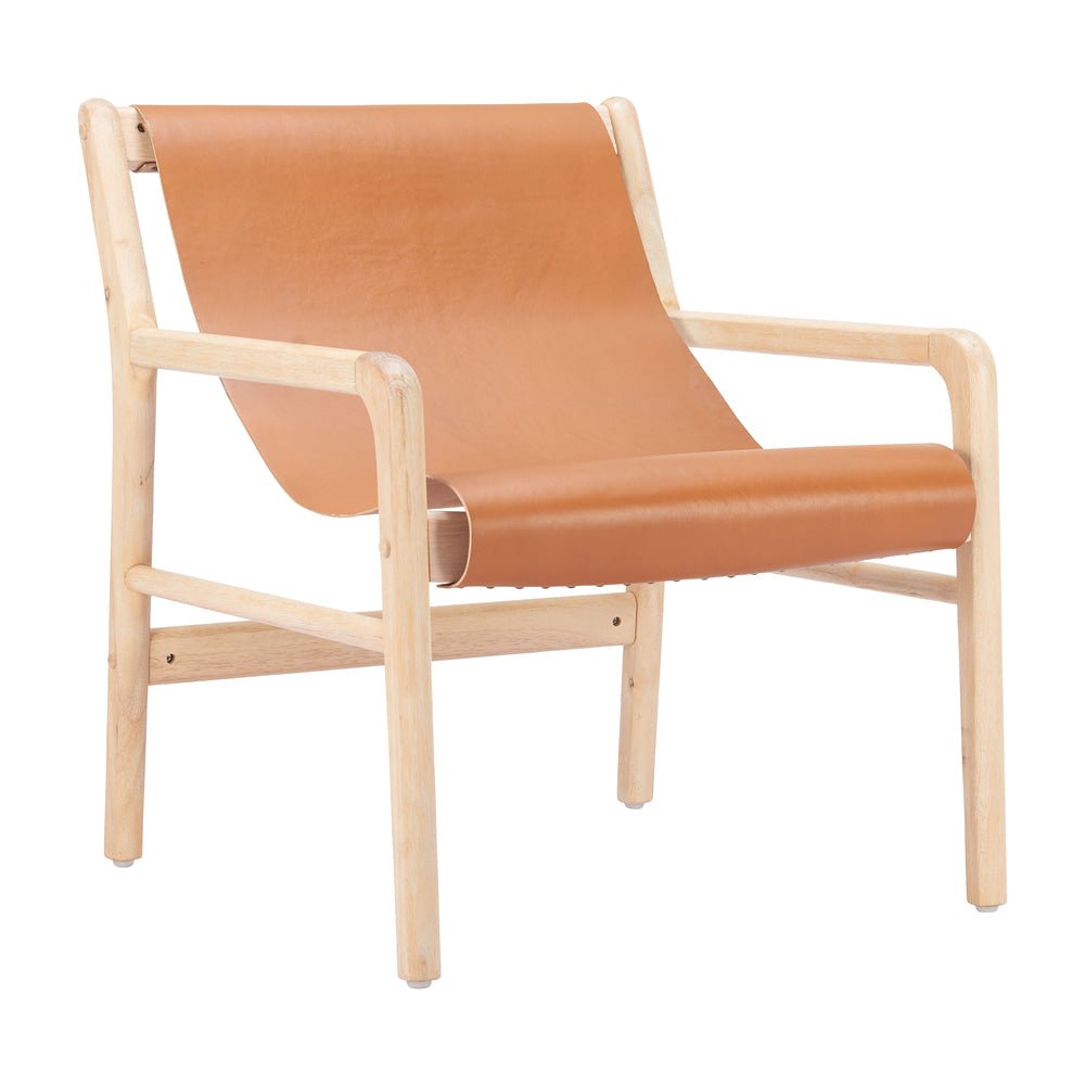 Sillón Ocasional para Sala de Espera - ZUO DOEK - Camel - Asiento y Respaldo Tapizados en Piel - 110685 - Zuo - NOGAL BEAT - Sillón Ocasional
