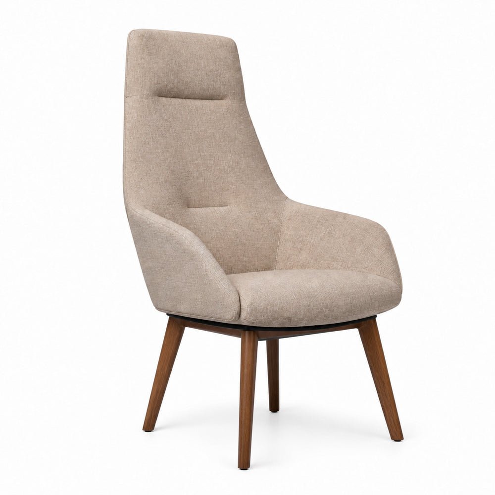 Sillón Ocasional Respaldo Alto - VERSA ALTUS KENT - Estructura Aluminio - Base 4 Patas de Madera de Fresno - AL-665PS - VERSA - NOGAL BEAT - Sillón Ocasional