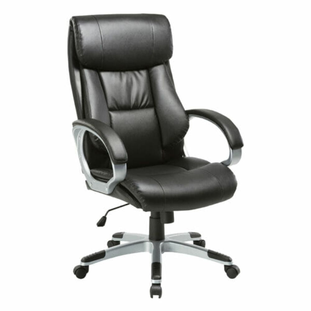 Silla de oficina directiva Ofik Milan negra de respaldo alto en PVC con brazos acolchados y base estrella
