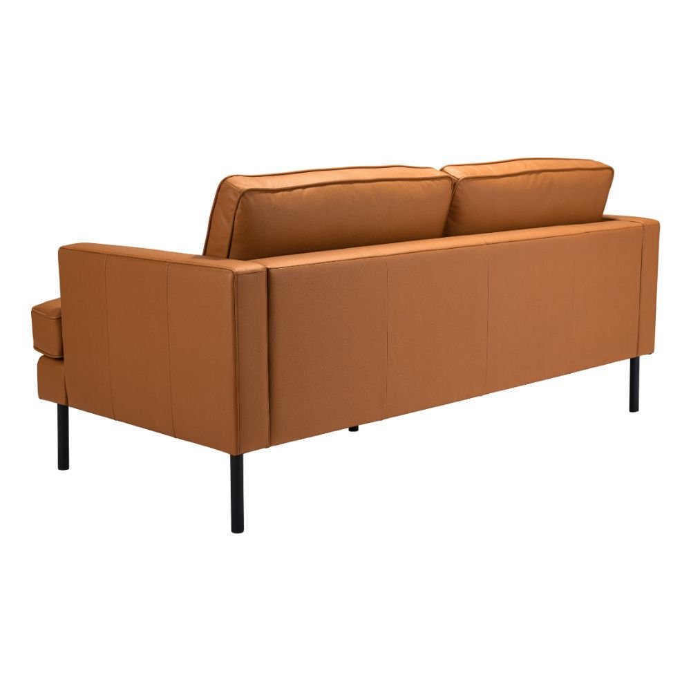 Sillón 2 plazas ZUO DECADE marrón, asiento y respaldo tapizados en cuero sintético sobre base de acero.
