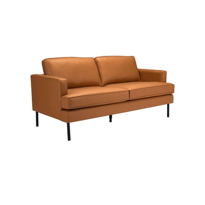 Sillón 2 plazas ZUO DECADE marrón, asiento y respaldo tapizados en cuero sintético sobre base de acero.