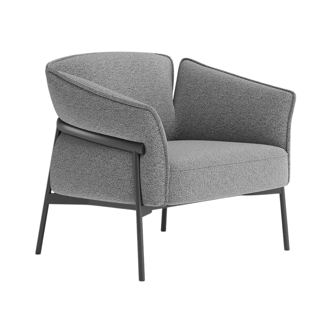 Sillón Offiho Black Isabela tapizado con brazos y respaldo acojinado sobre patas de acero negro