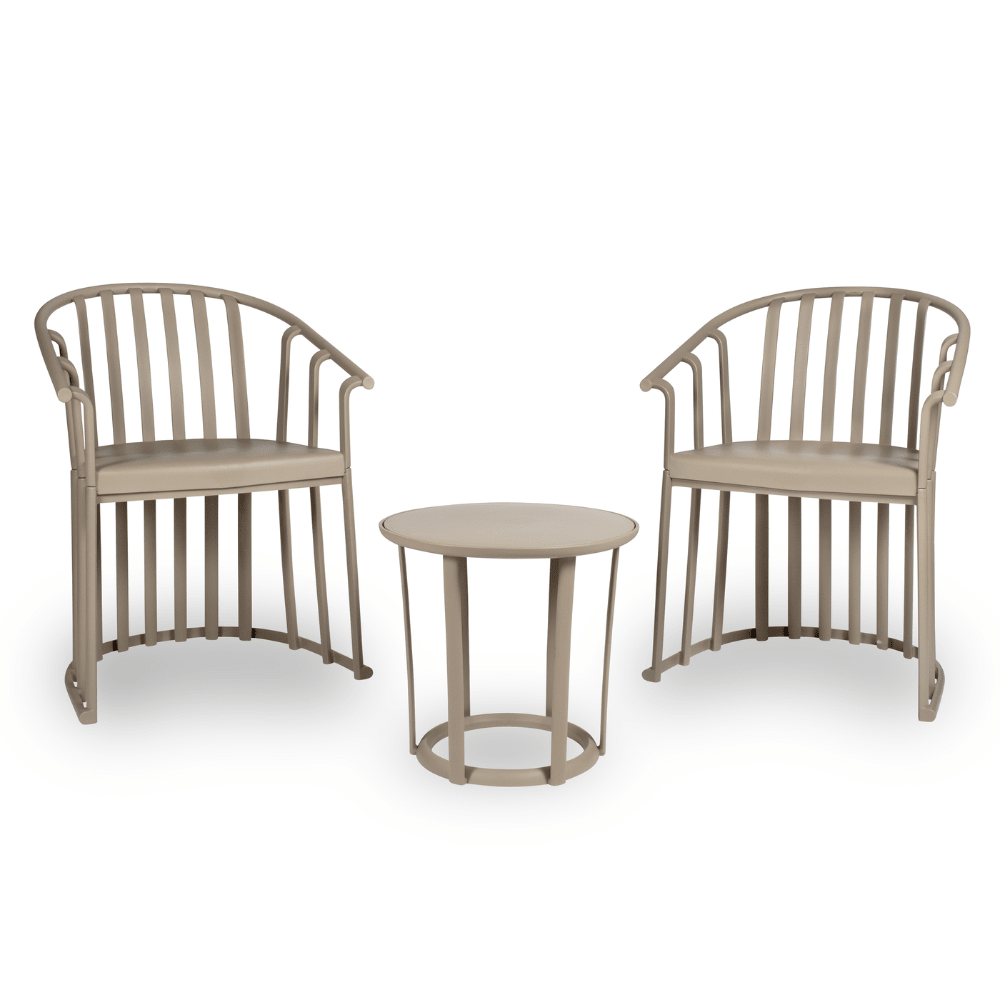 Set de sala Resol Raff con dos sillones y una mesa en fibra de vidrio y PP con protección UV