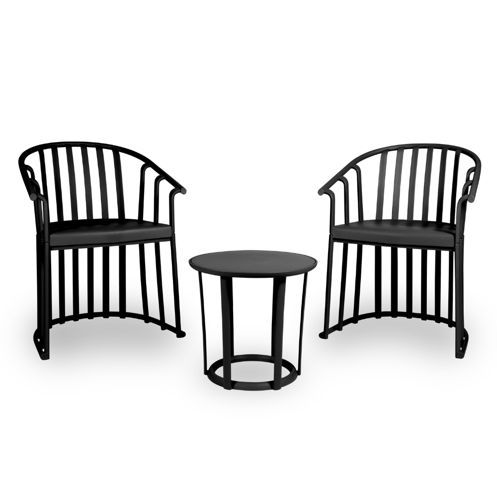 Set de sala Resol Raff con dos sillones y una mesa en fibra de vidrio y PP con protección UV